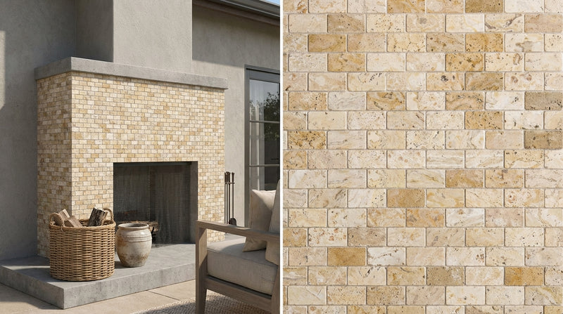 Philadelphia Travertine 1x2 Tumbled Travertine Brick Joint Mosaic Brick Mosaic