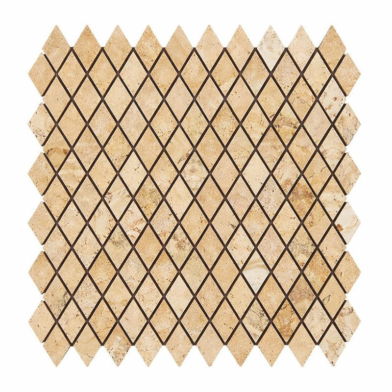 Philadelphia Travertine 1x2 Tumbled Travertine Diamond / Rhomboid Mosaic