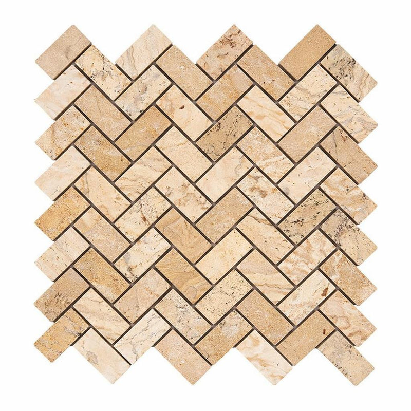 Philadelphia Travertine 1x2 Tumbled Travertine Herringbone Mosaic
