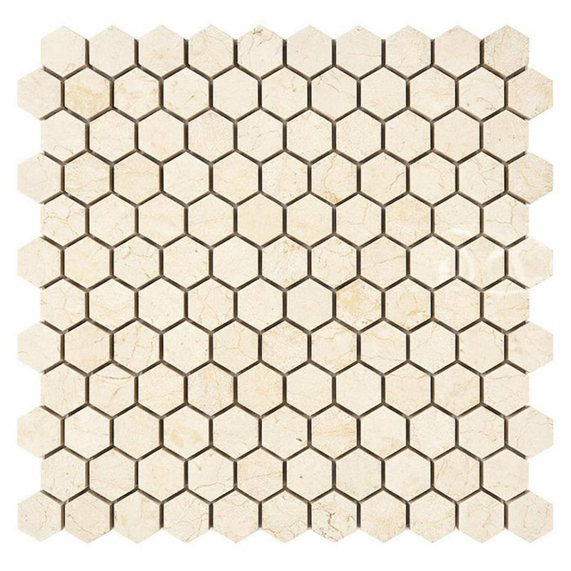 Crema Marfil (Spanish) Marble 1x1 Cream Honed Hexagon Mosaic