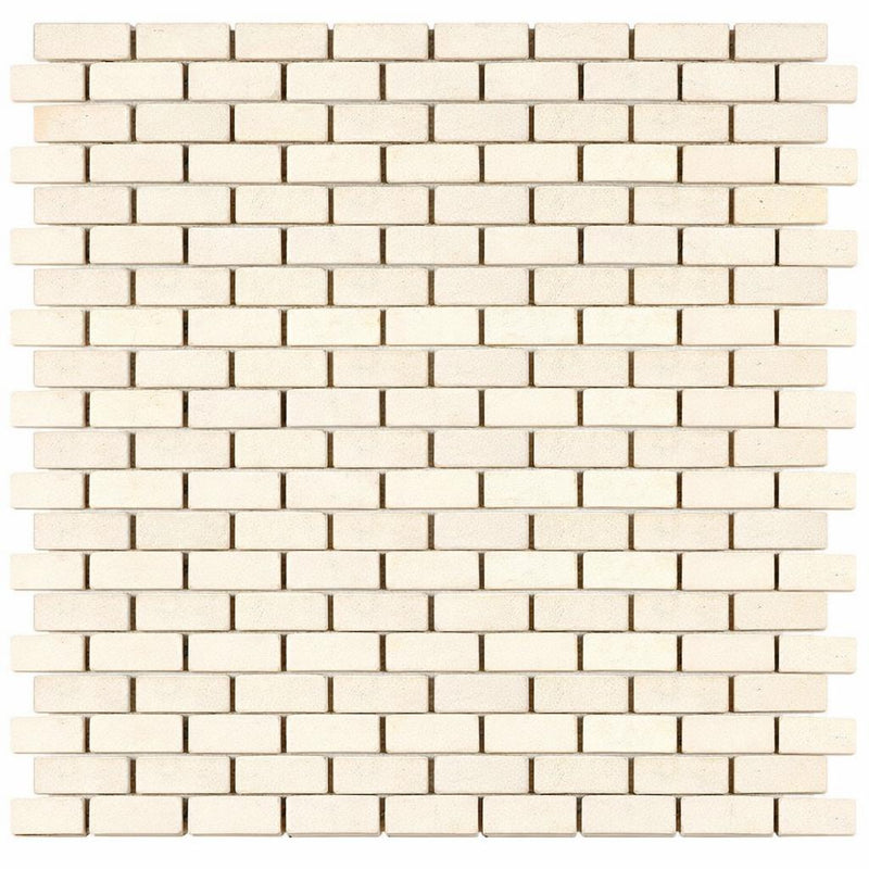 Crema Marfil (Spanish) Marble 5/8x1 1/4 Cream Tumbled Brick Joint Mosaic Mini-Brick Mosaic