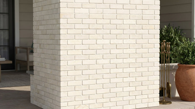 Crema Marfil (Spanish) Marble 5/8x1 1/4 Cream Tumbled Brick Joint Mosaic Mini-Brick Mosaic