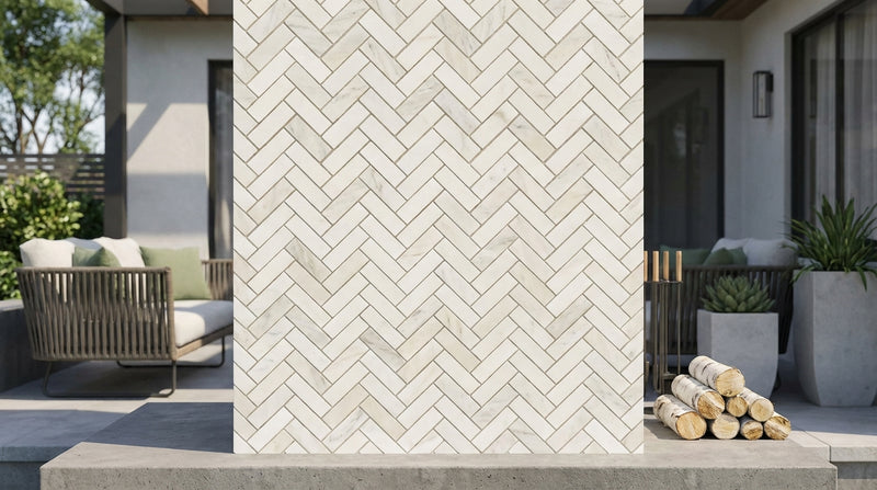 Bianco Dolomiti (White Dolomite) 1x2 Honed Herringbone Mosaic
