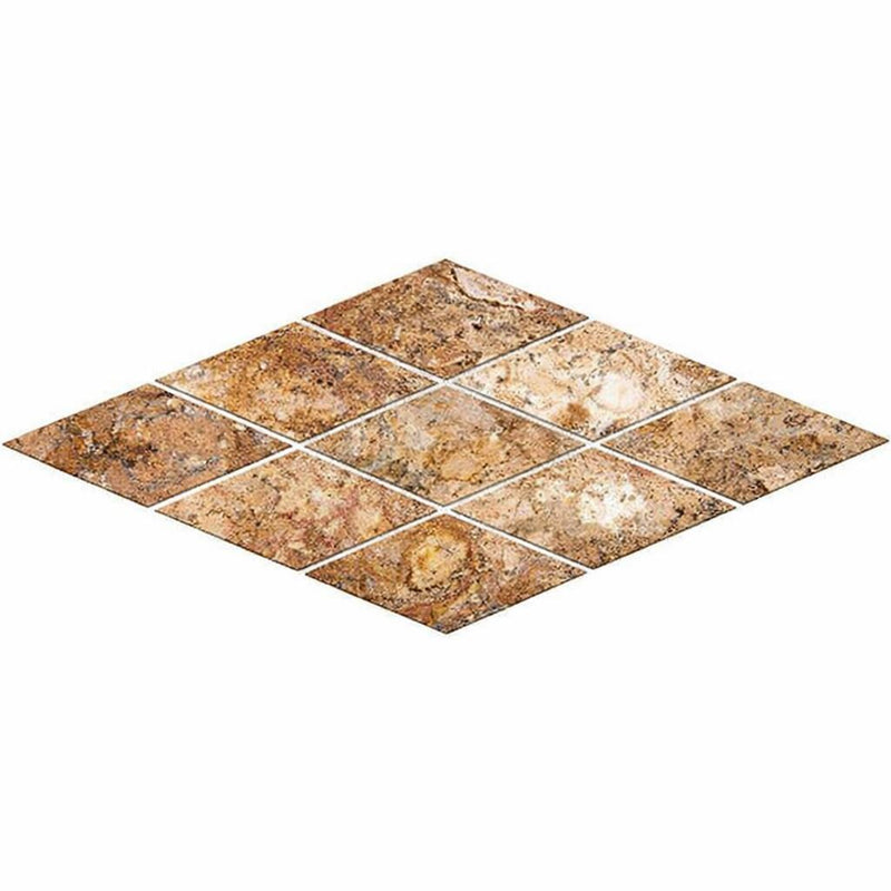 Scabos Travertine 3x6 Polished Travertine Deep-Beveled Diamond Mosaic