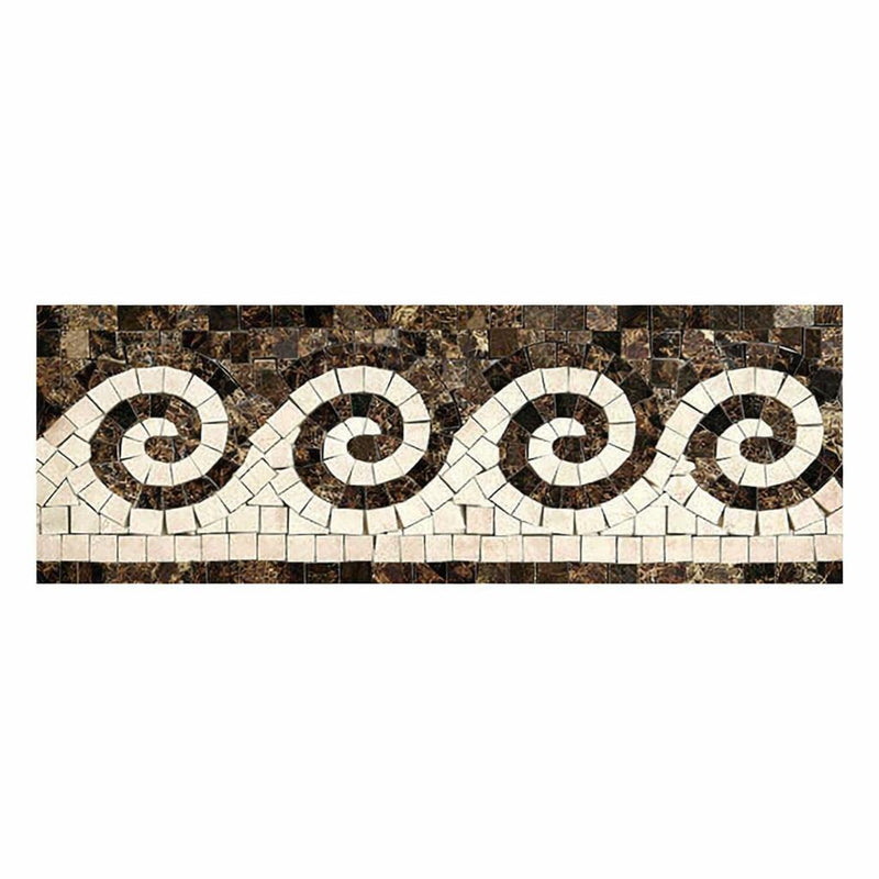 Emperador Dark (Spanish) Emperador Dark Marble 3-7/8x12 Polished Tile Wave Border (Emp. Dark + C. Marfil)