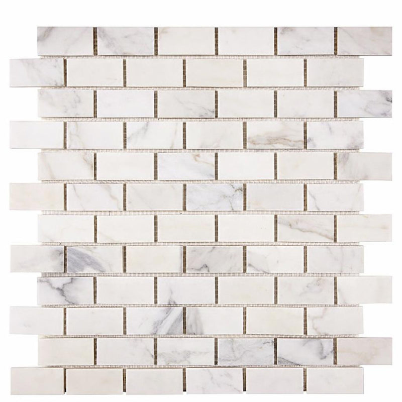 Calacatta Gold (Italian) Marble 1x2 Split-Faced Brick Joint Mosaic Brick Mosaic