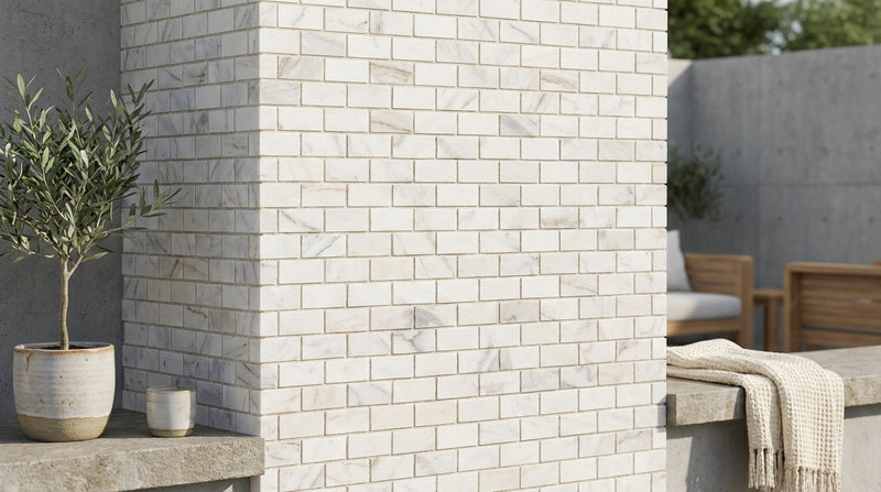 Calacatta Gold (Italian) Marble 1x2 Split-Faced Brick Joint Mosaic Brick Mosaic