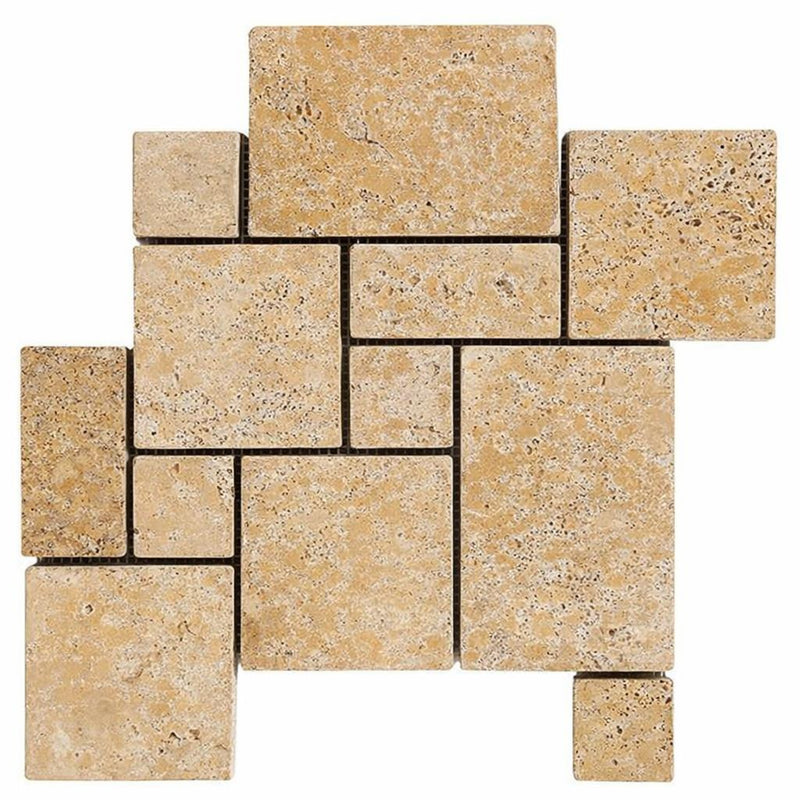 Gold / Yellow Gold Travertine Versailles Pattern Tumbled Travertine Tile