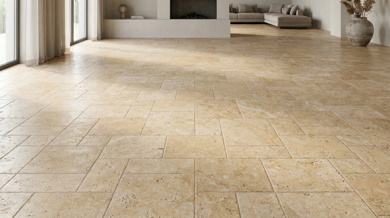 Gold / Yellow Gold Travertine Versailles Pattern Tumbled Travertine Tile