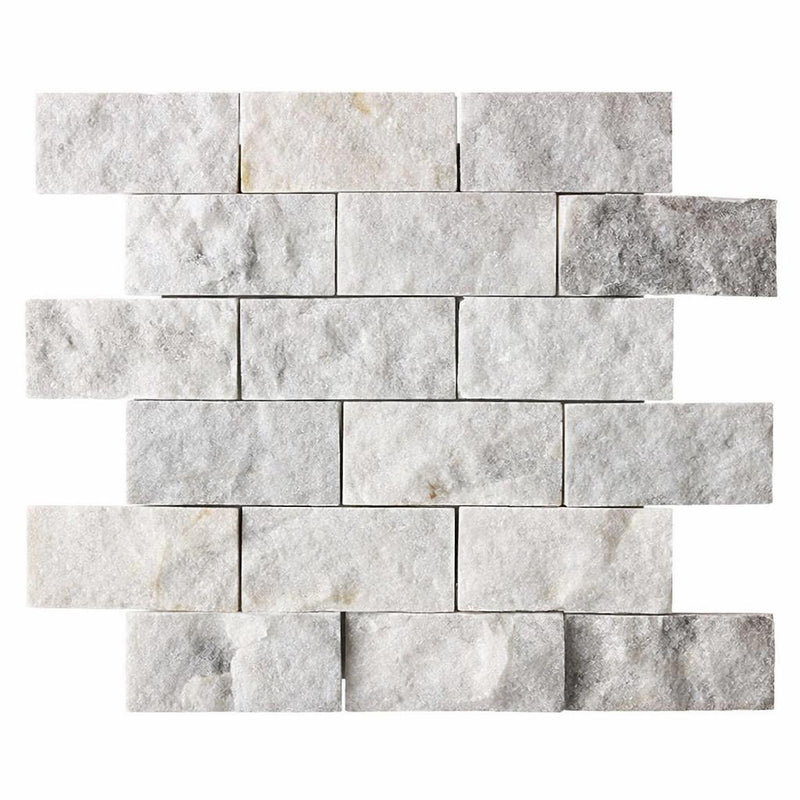Carrara White (Italian) Marble 2x4 Split-faced Brick Joint Mosaic Brick Mosaic