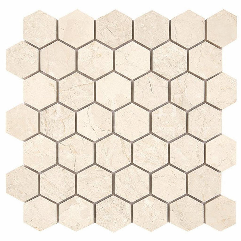 Crema Marfil (Spanish) Marble 2x2 Cream Honed Hexagon Mosaic