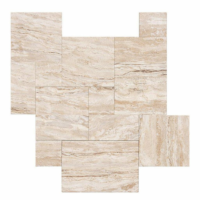 Valerenga Travertine Versailles Pattern Unfilled, Brushed & Chiseled Travertine Tile