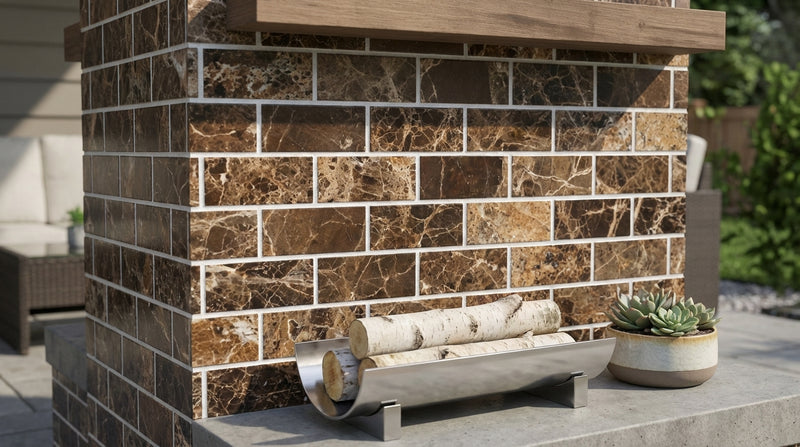 Emperador Dark (Spanish) Marble 5/8x1 1/4 Polished Brick Joint Mosaic Mini-Brick Mosaic