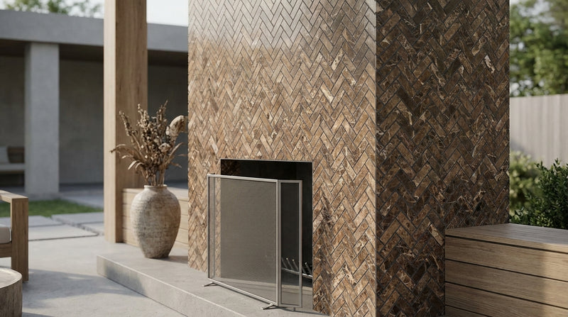 Emperador Dark (Spanish) Marble 5/8x1 1/4 Polished Herringbone Mosaic Mini-Herringbone Mosaic