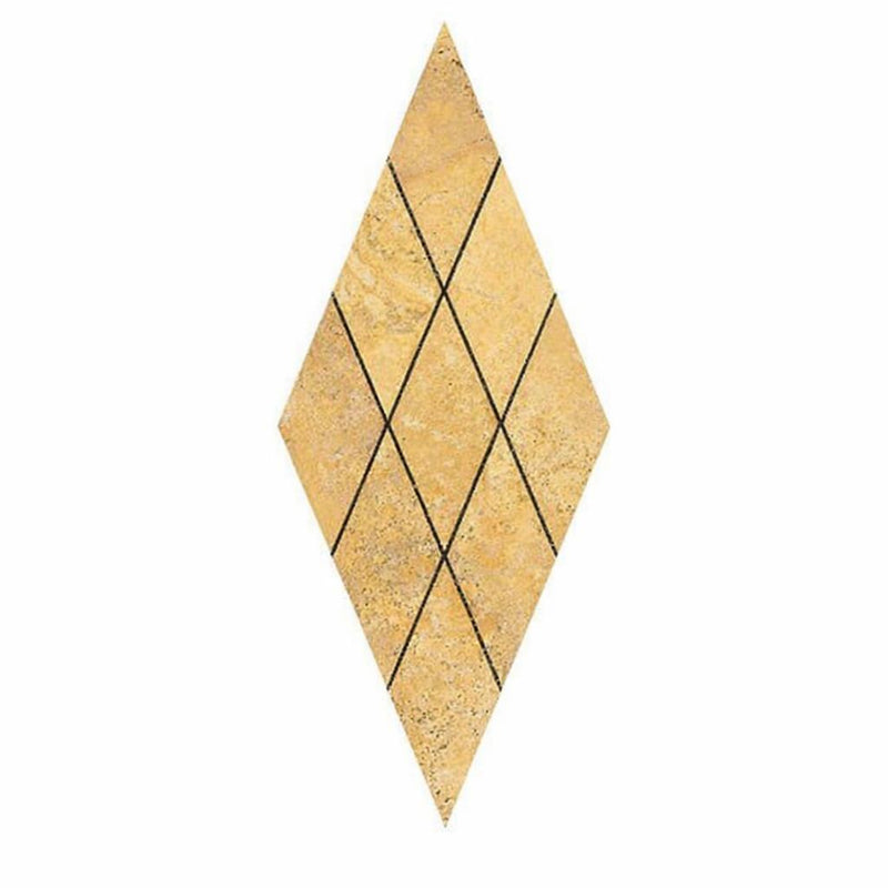 Gold / Yellow Gold Travertine 3x6 Honed Travertine Deep-Beveled Diamond Mosaic