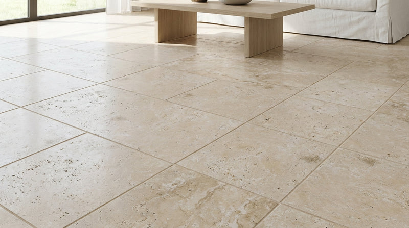 Ivory / Light Travertine 16x16 Cream Tumbled Tile