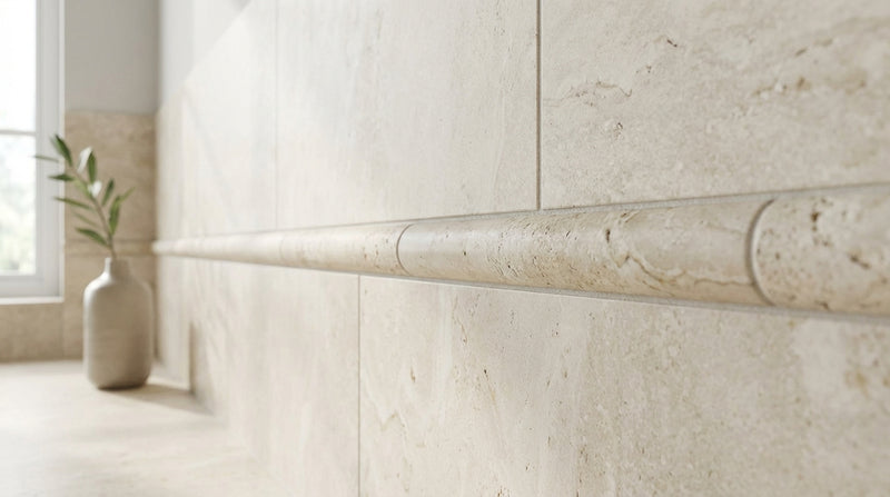 Ivory / Light Travertine 1/2x12 Cream Honed Tile Pencil Liner