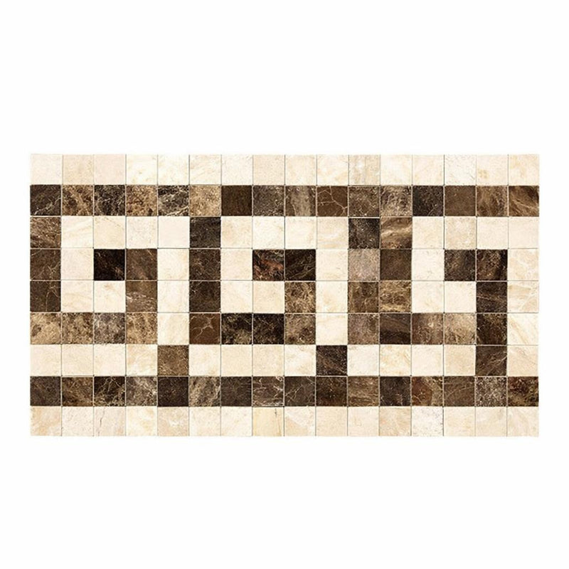 Crema Marfil (Spanish) Crema Marfil Marble 3-1/2x7 Cream Polished Tile Greek Key Border (Crema Marfil + Emp. Dark)