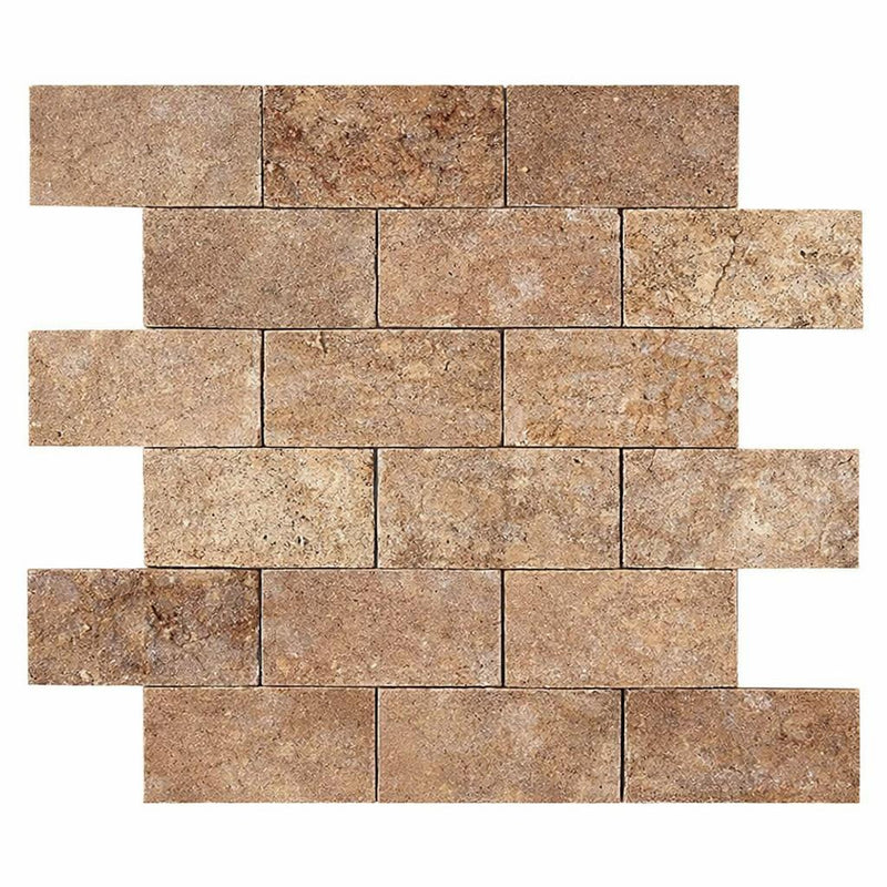 Noce (Antalya) Travertine 2x4 Split-faced Travertine Brick Joint Mosaic Brick Mosaic