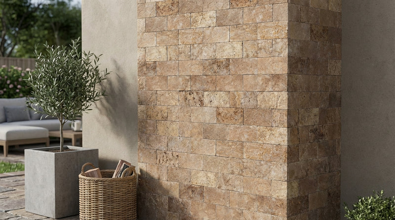 Noce (Antalya) Travertine 2x4 Split-faced Travertine Brick Joint Mosaic Brick Mosaic