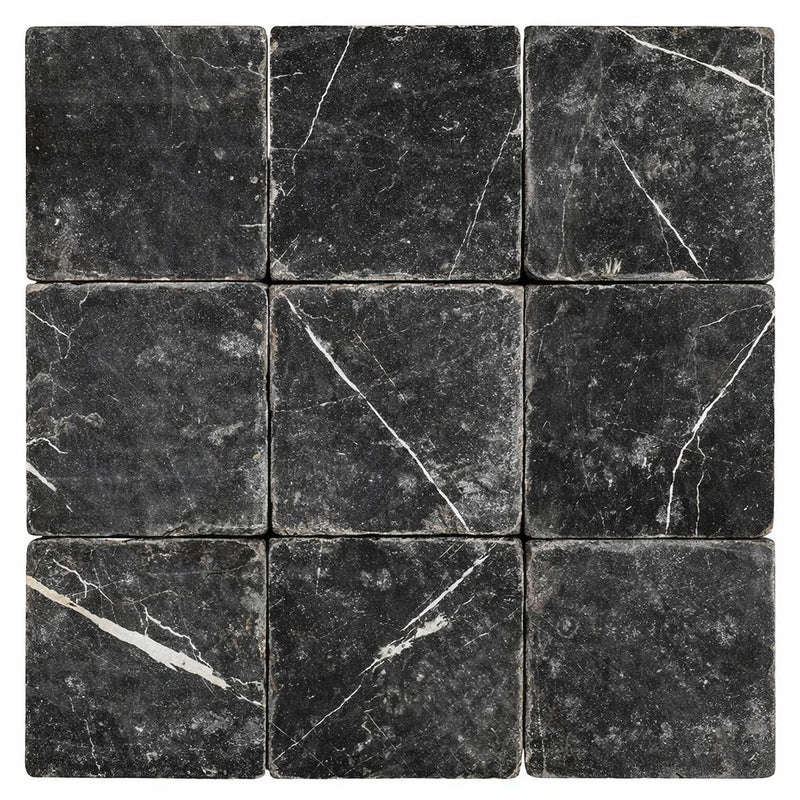 Nero Marquina (Black) Nero Marquina Marble 4x4 Tumbled Tile