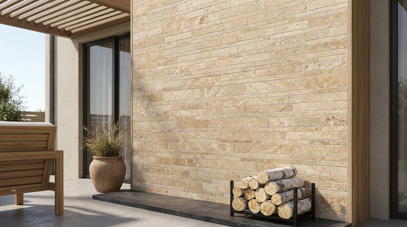 Noce (Antalya) Travertine Honed Travertine Random Strip Mosaic