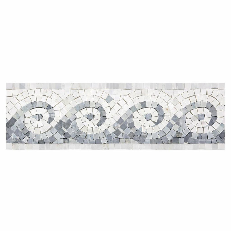 Oriental White (Asian Statuary) Oriental White Marble 3-7/8x12 Polished / Honed Tile Wave Border w/ Blue-Gray Dots