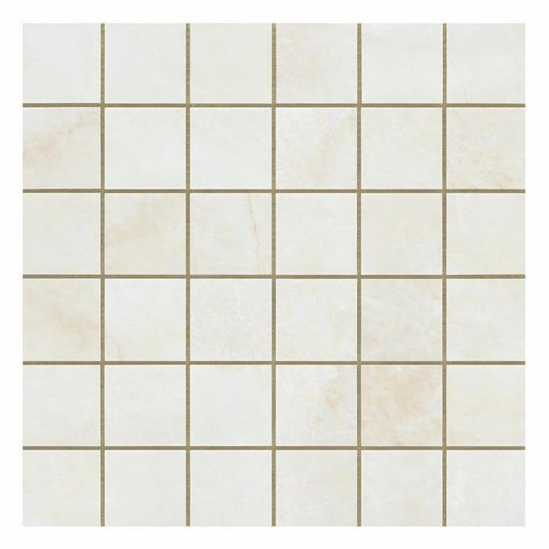 White (Bianco / Vanilla) Onyx 2x2 Polished Mosaic - (Cross-cut / Straight-Edged)