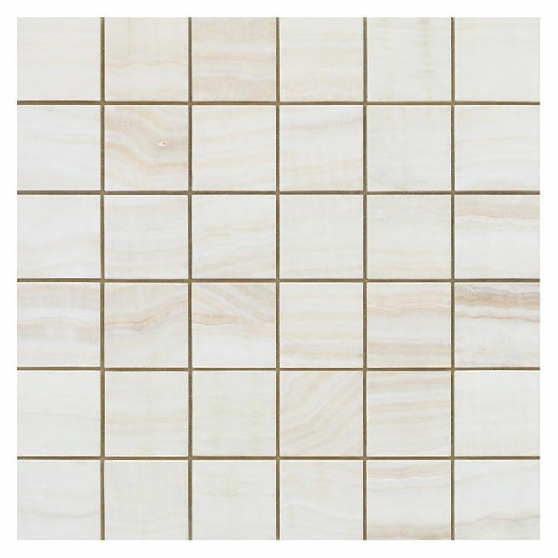 White (Bianco / Vanilla) Onyx 2x2 Polished Mosaic - (Vein-cut / Straight-Edged)