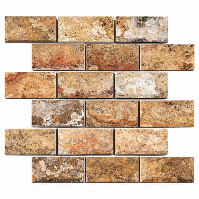 Scabos Travertine 2x4 Honed Travertine Brick Joint Mosaic Deep-Beveled Brick Mosaic