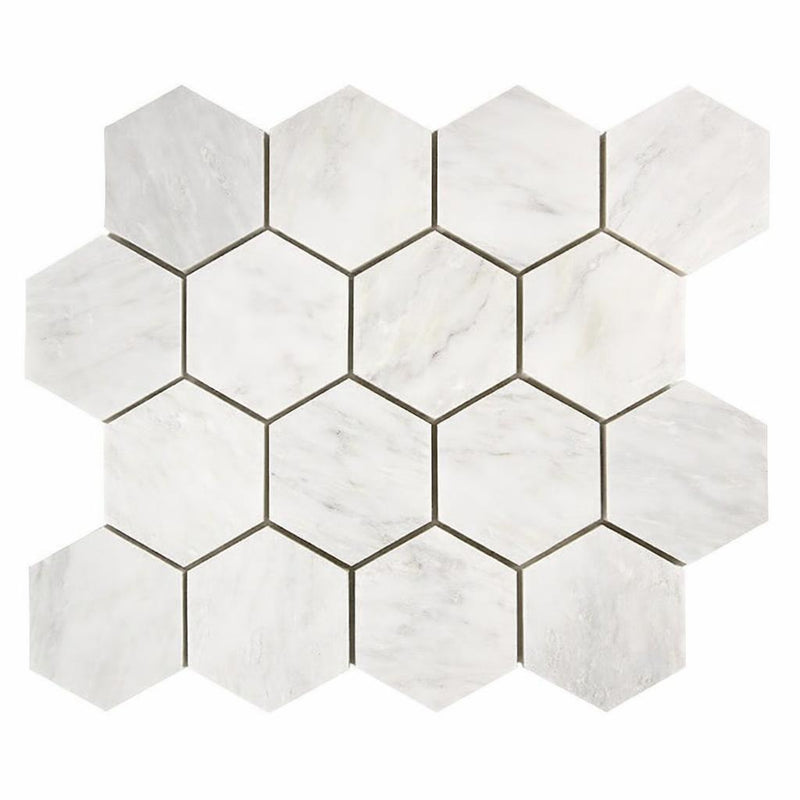 Oriental White (Asian Statuary) Marble 3x3 Honed Hexagon Mosaic
