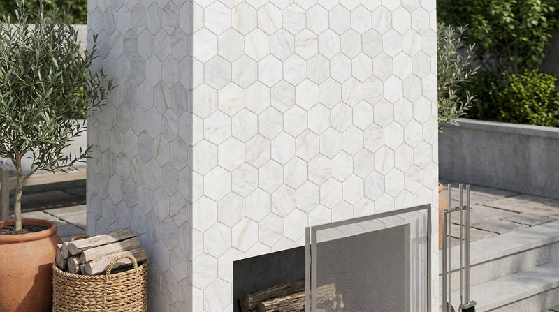 Oriental White (Asian Statuary) Marble 3x3 Honed Hexagon Mosaic
