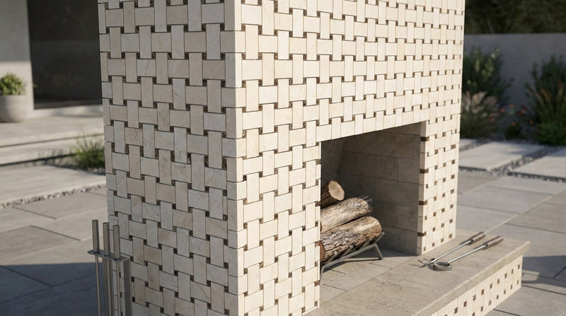 Crema Marfil (Spanish) Marble Cream Honed Basketweave Mosaic w/ Emp. Dark Dots