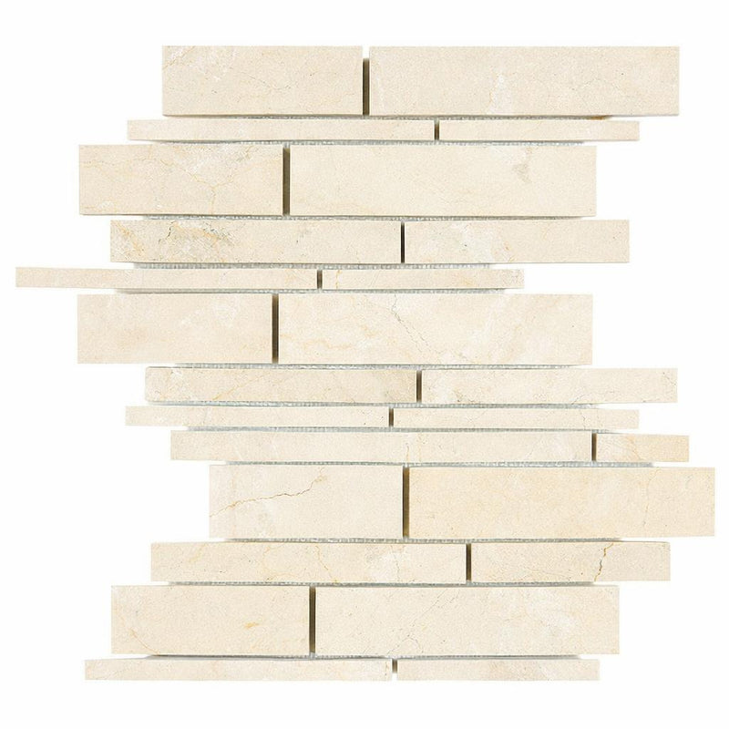 Crema Marfil (Spanish) Marble Cream Honed Manhattan Mosaic Manhattan (Random-Strip) Mosaic