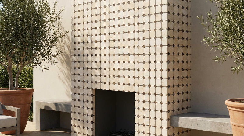 Crema Marfil (Spanish) Marble Cream Honed Octagon Mosaic w/ Emp. Dark Dots