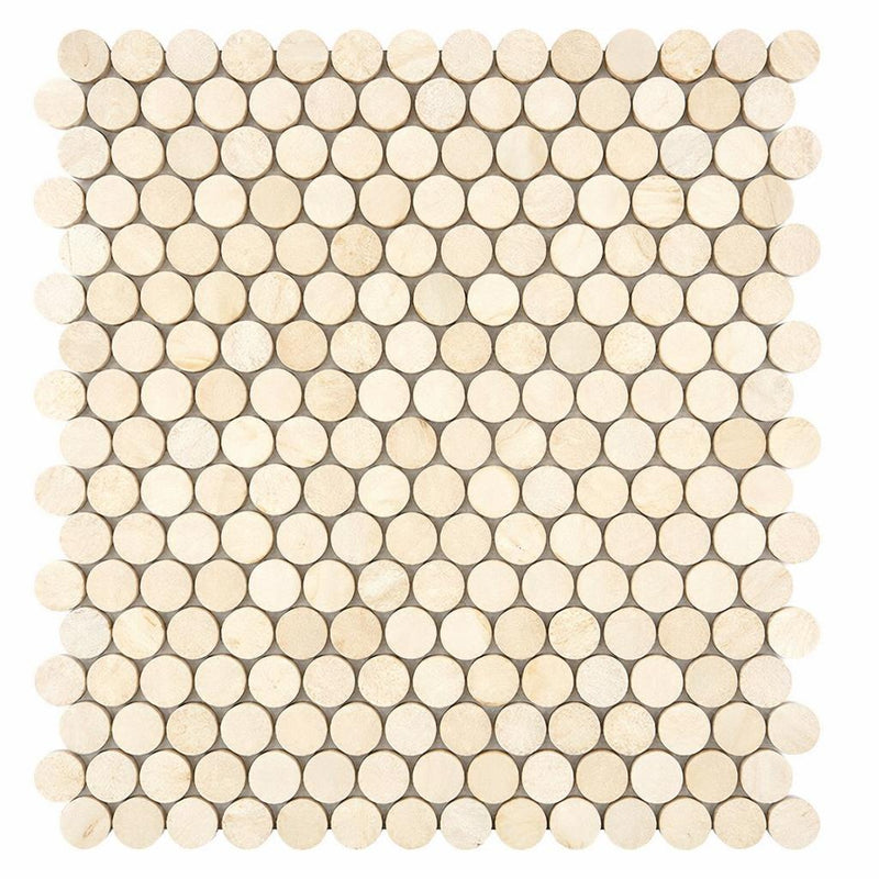 Crema Marfil (Spanish) Marble Cream Honed Penny-Round Mosaic