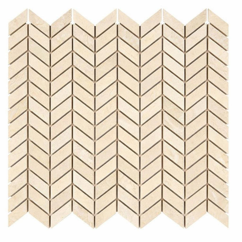 Crema Marfil (Spanish) Marble Cream Honed Chevron Mosaic Chevron (Mini)