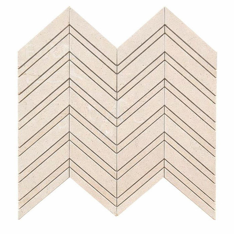 Crema Marfil (Spanish) Marble Cream Honed Chevron Mosaic Chevron (LARGE) (w/ C. Marfil)
