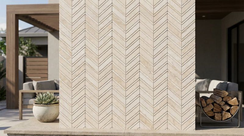 Crema Marfil (Spanish) Marble Cream Honed Chevron Mosaic Chevron (LARGE) (w/ C. Marfil)