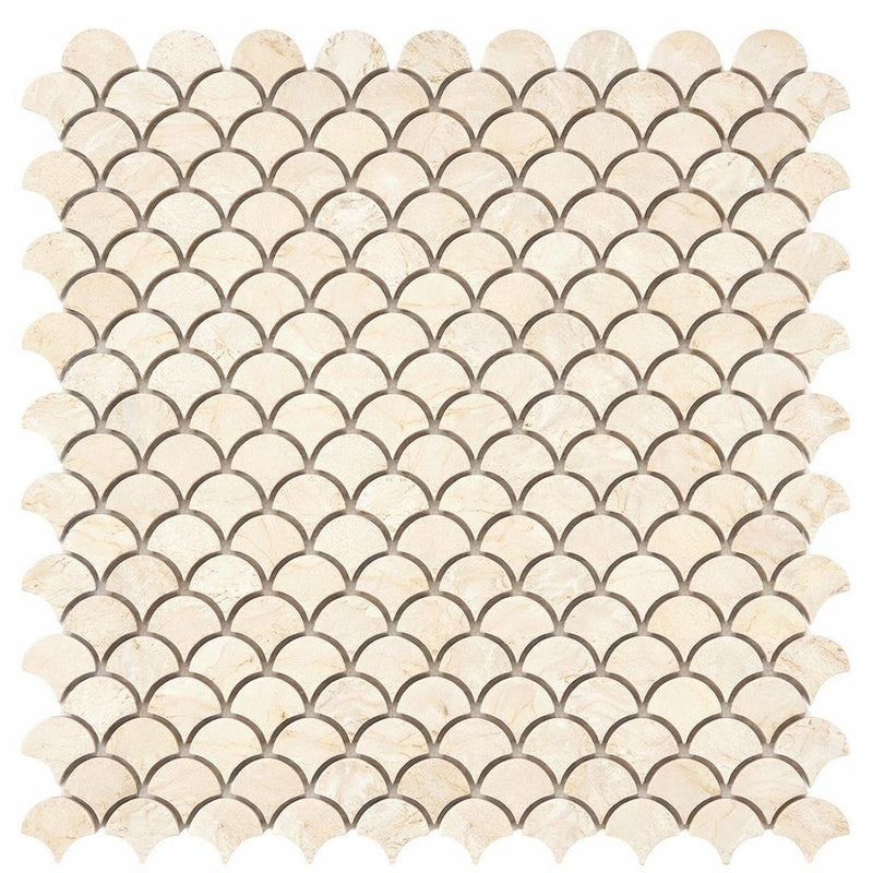 Crema Marfil (Spanish) Marble Cream Honed Fan Mosaic FAN (Raindrop) Mosaic
