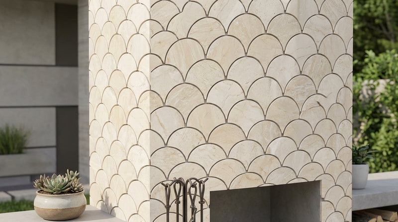 Crema Marfil (Spanish) Marble Cream Honed Fan Mosaic FAN (Raindrop) Mosaic