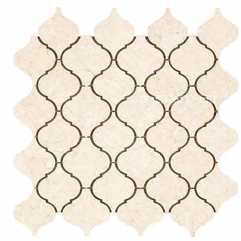Crema Marfil (Spanish) Marble Cream Honed Lantern Mosaic (3") (Arabesque / Moroccan / Baroque)