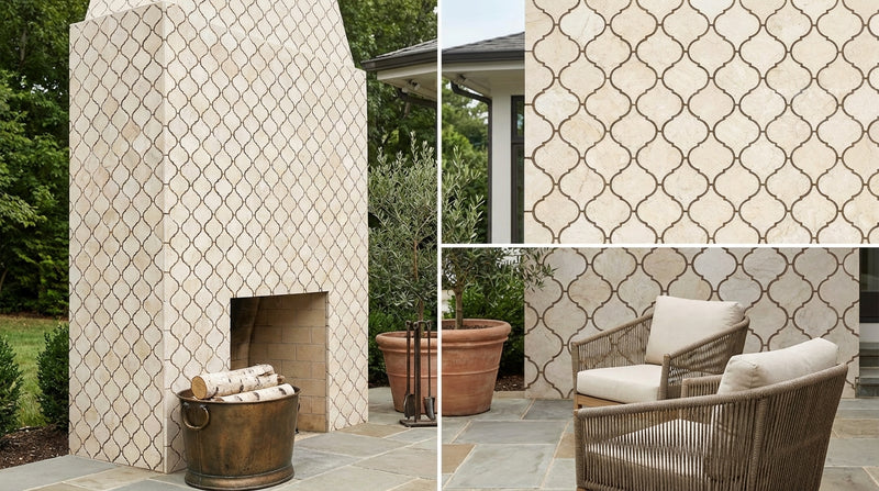Crema Marfil (Spanish) Marble Cream Honed Lantern Mosaic (3") (Arabesque / Moroccan / Baroque)