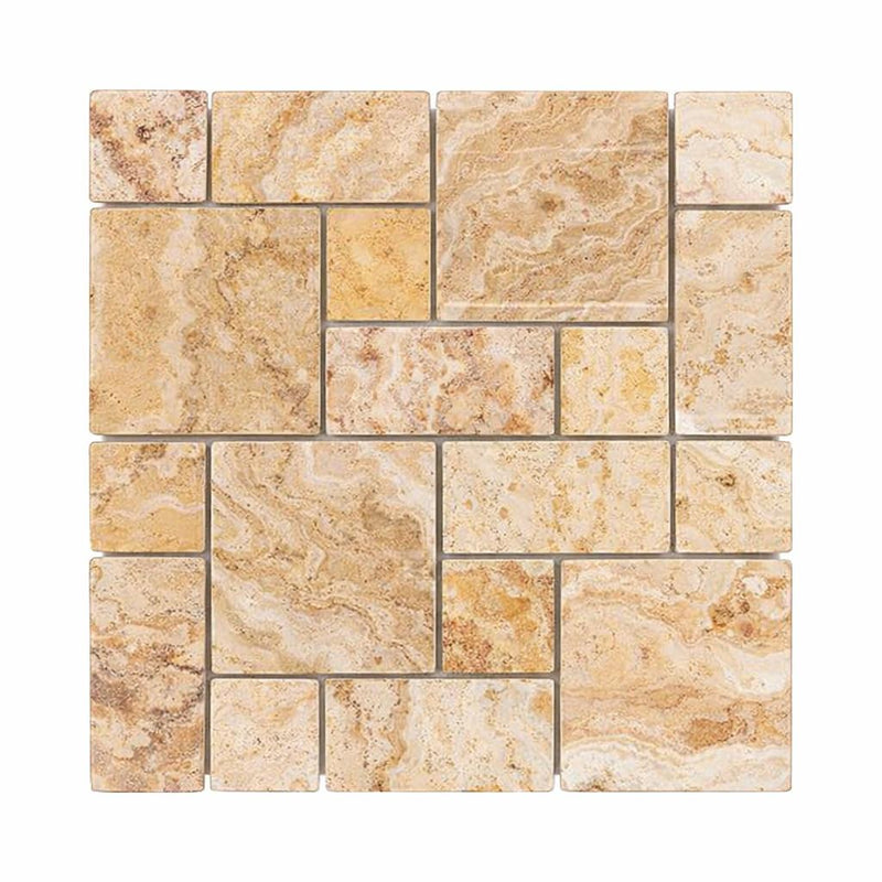 Valencia Travertine Tumbled Travertine 3-pcs. Mini-Pattern Mosaic (Non-Interlocking)