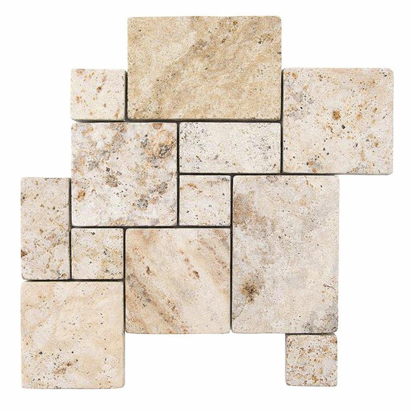 Valencia Travertine Tumbled Travertine OPUS Mini-Pattern Mosaic OPUS Mini-Pattern (4 pcs.) Mosaic (Interlocking)