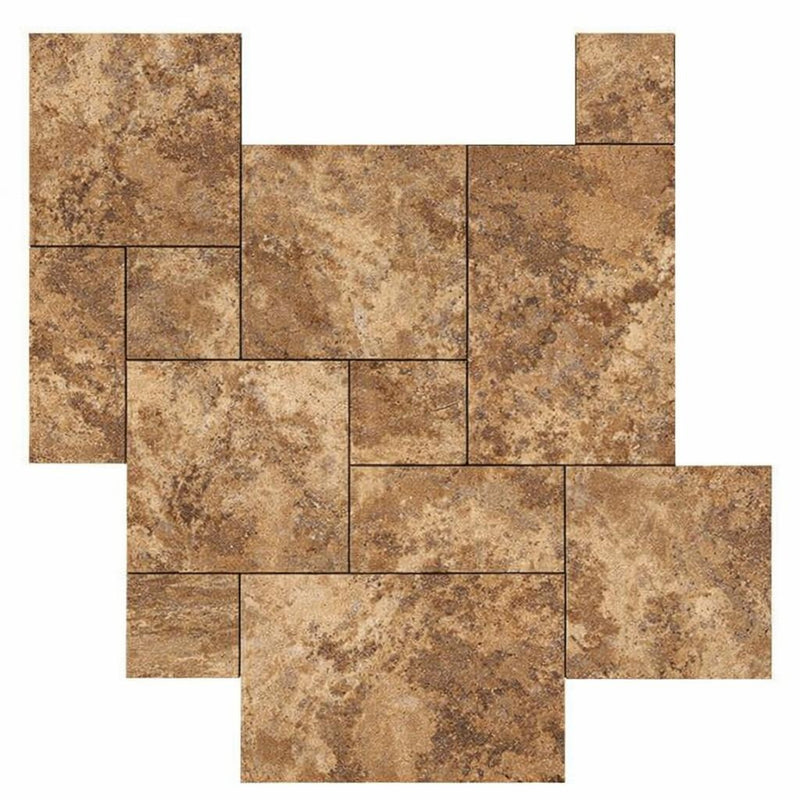 Noce Exotic (Cross-Cut) Travertine Versailles Pattern Unfilled, Brushed & St.Edged Travertine Tile