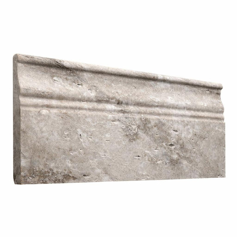 Silver (Pewter Blend) Travertine 5x12 Honed Travertine Tile Baseboard Trim