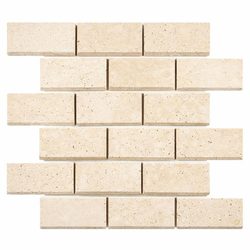 Ivory / Light Travertine 2x4 Cream Split-faced Brick Joint Mosaic Brick Mosaic