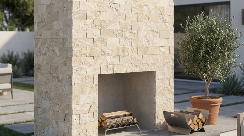 Ivory / Light Travertine 2x4 Cream Split-faced Brick Joint Mosaic Brick Mosaic