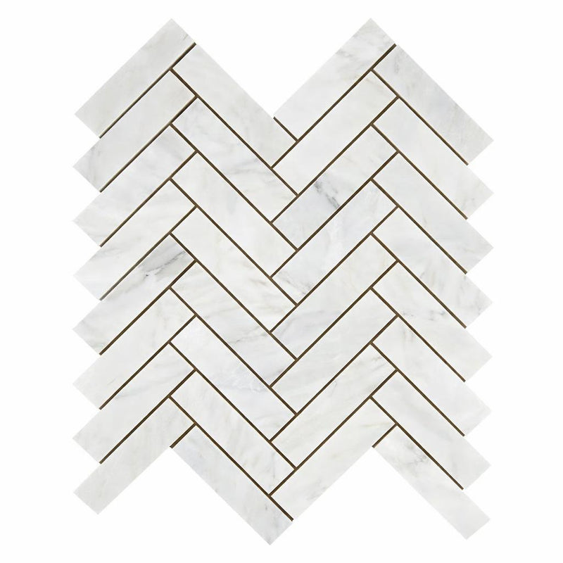 Oriental White (Asian Statuary) Marble 1x4 Honed Herringbone Mosaic